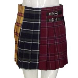 new XHILARATION Mini Skirt,JR M, Multicolor Plaid, Buckles, Yellow/Red, Pleated